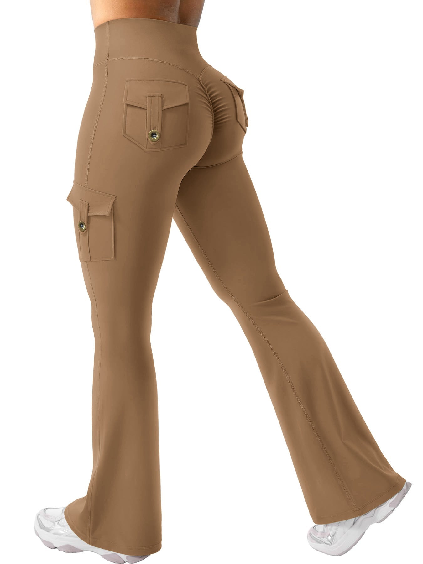 Women Cargo Pocket Flared Yoga Pants Tummy Control Fitness Leggings