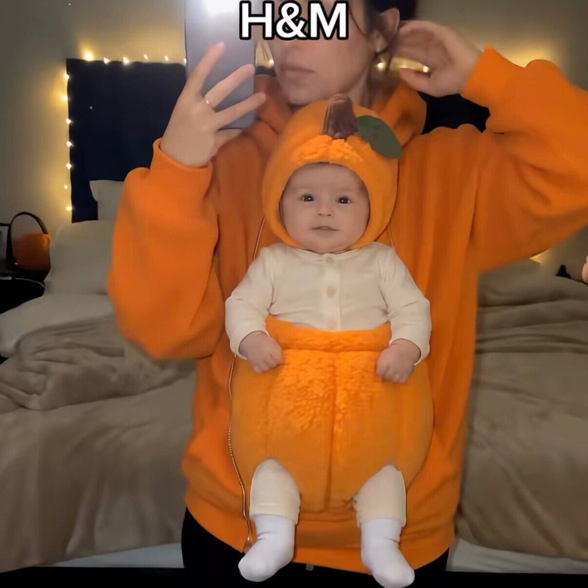 Kangaroo pocket pumpkin parent-child sweatshirt