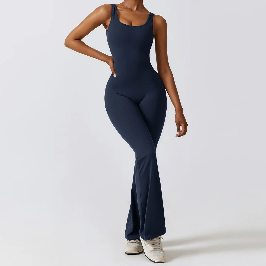 Neck Backless V Back Flared Leg Jumpsuit