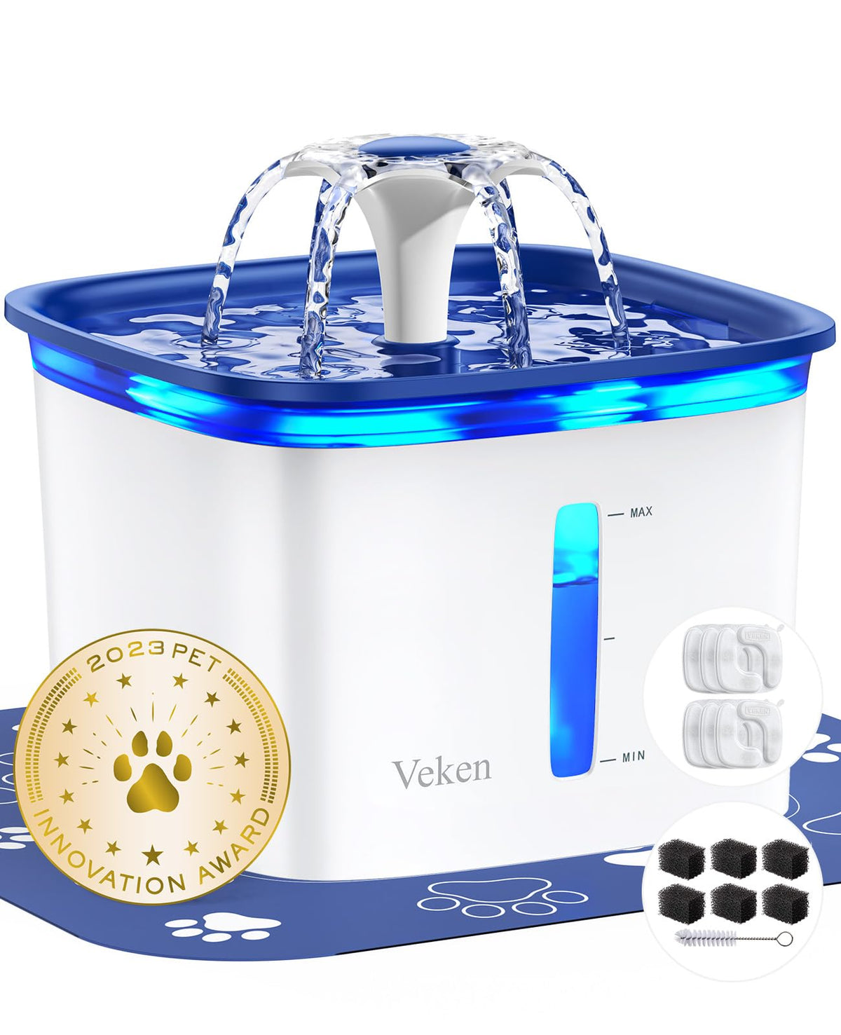 Veken Innovation Award Winner 95oz/2.8L Cat Water Fountain, C1 Classic
