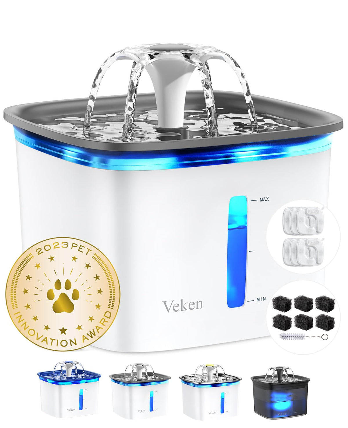 Veken Innovation Award Winner 95oz/2.8L Cat Water Fountain, C1 Classic