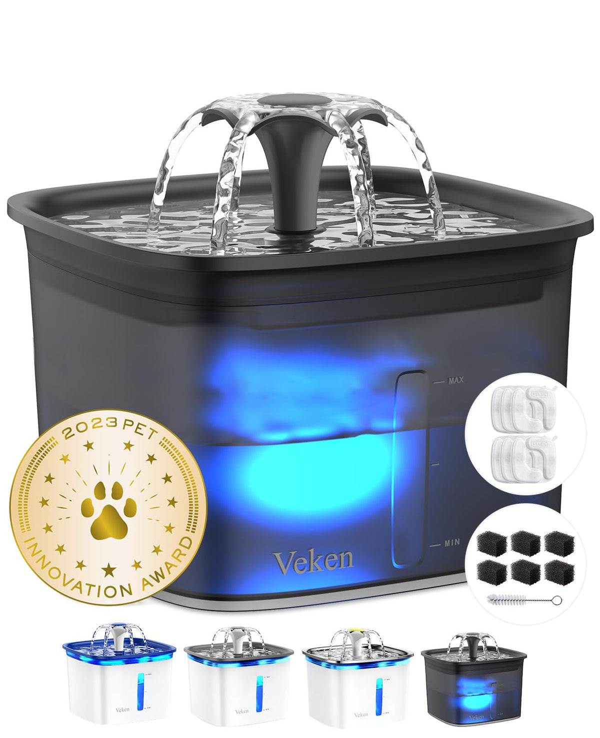 Veken Innovation Award Winner 95oz/2.8L Cat Water Fountain, C1 Classic