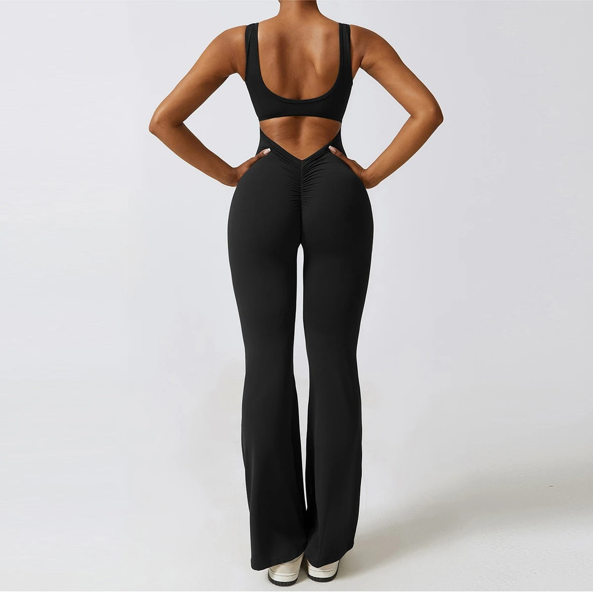 Neck Backless V Back Flared Leg Jumpsuit