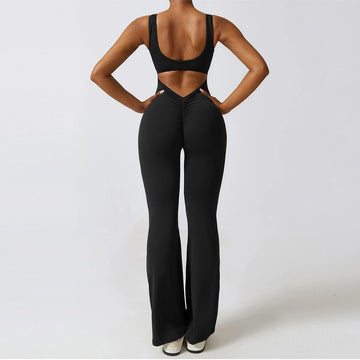 Neck Backless V Back Flared Leg Jumpsuit