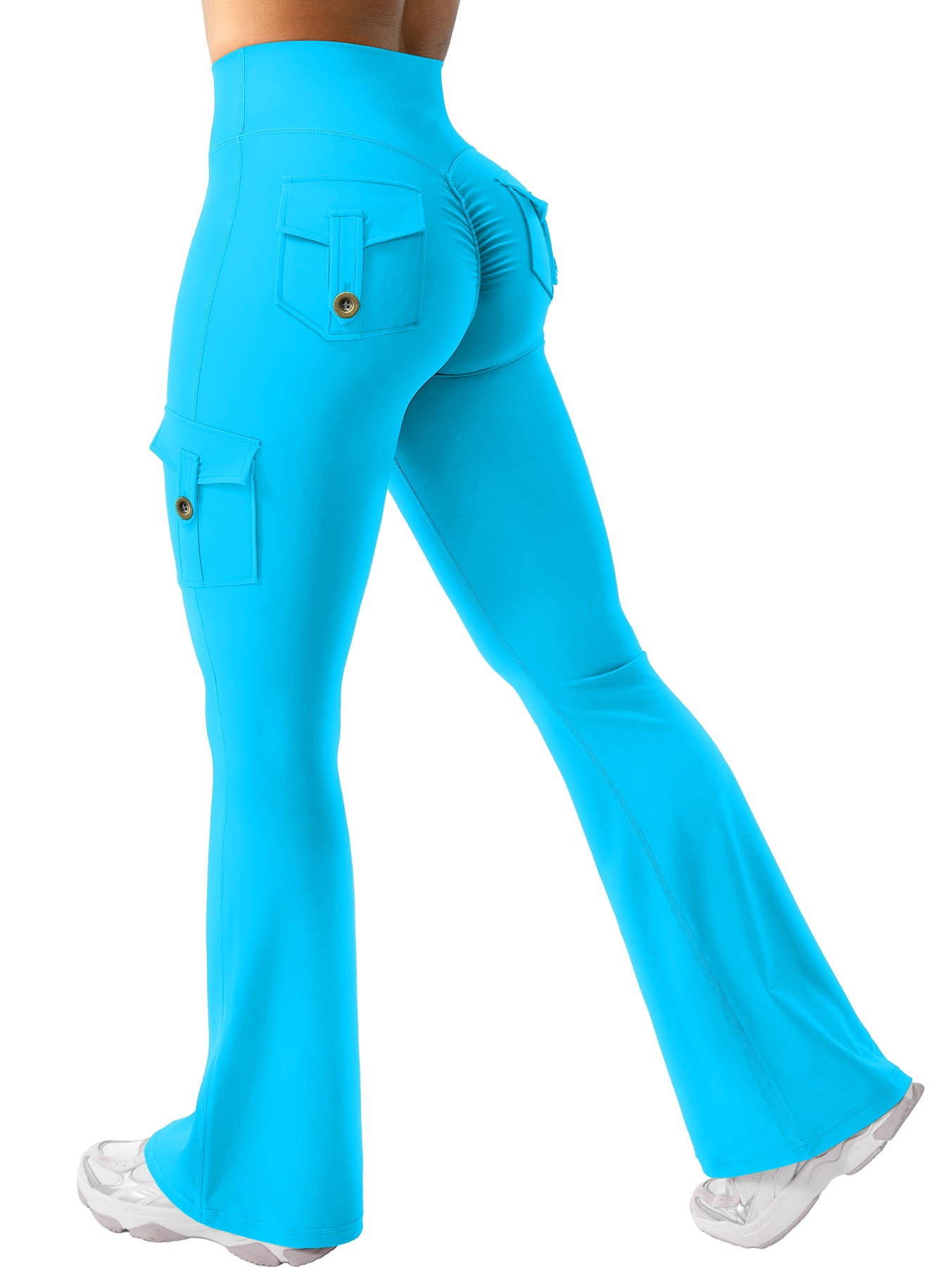Women Cargo Pocket Flared Yoga Pants Tummy Control Fitness Leggings
