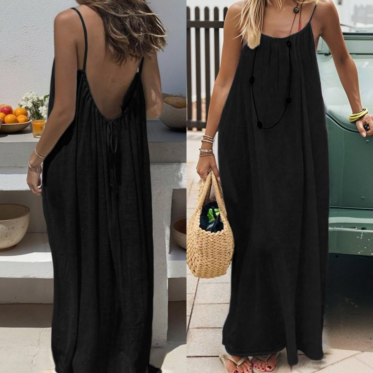 Women's Ice Silk Backless Long Dress